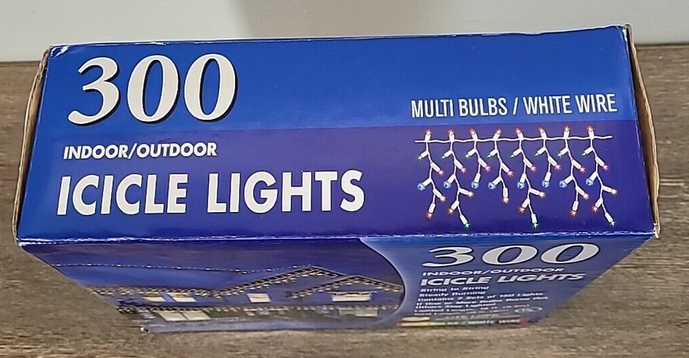300 Indoor Outdoor Icicle Lights String To String Multi Bulbs White Wire