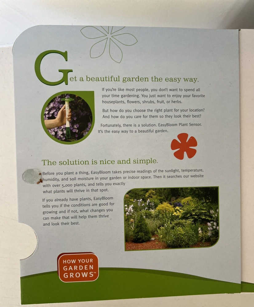 NEW Easy Bloom Plant Sensor Measures pH, Sunlight, Temperature PC or Mac EASY Us