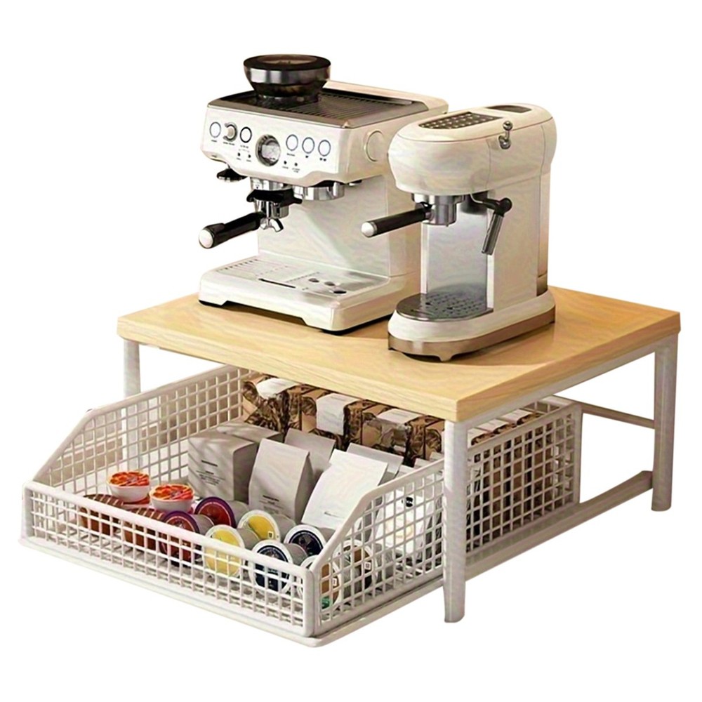 Space-Saving Shelf Drawer & Wire Basket Sturdy Hardwood Shelf White N4T25246