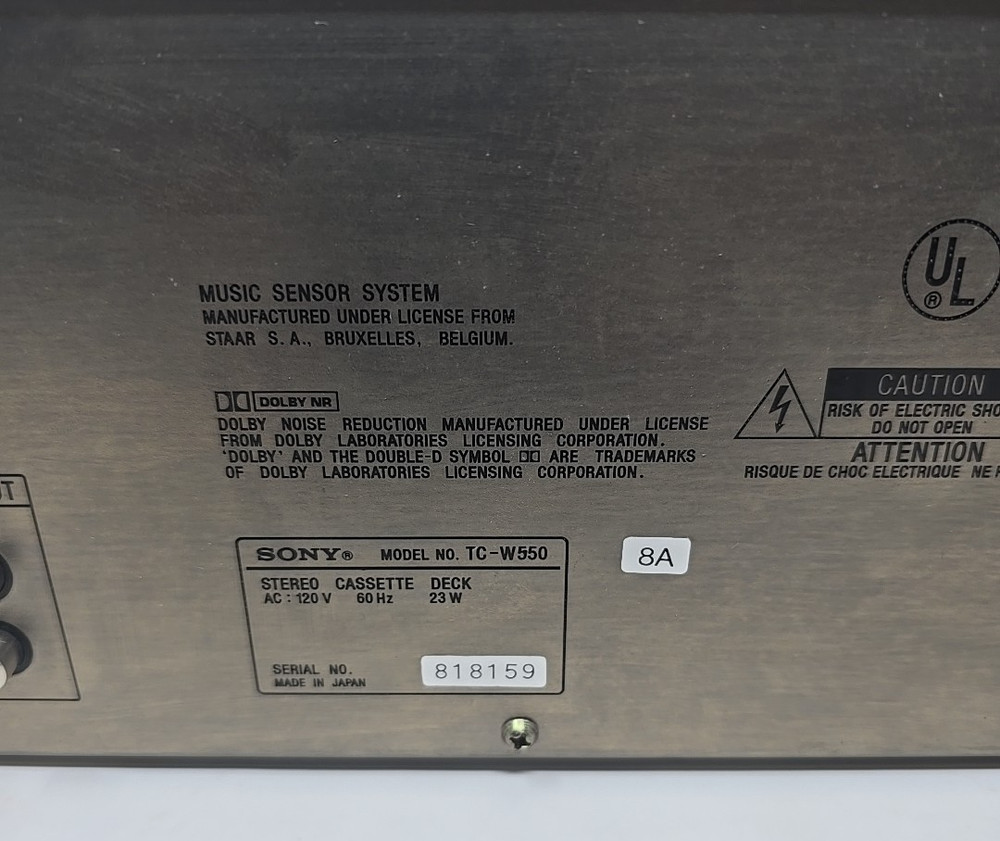 Sony TC-W550 Dual Deck Stereo Cassette Deck Untested READ