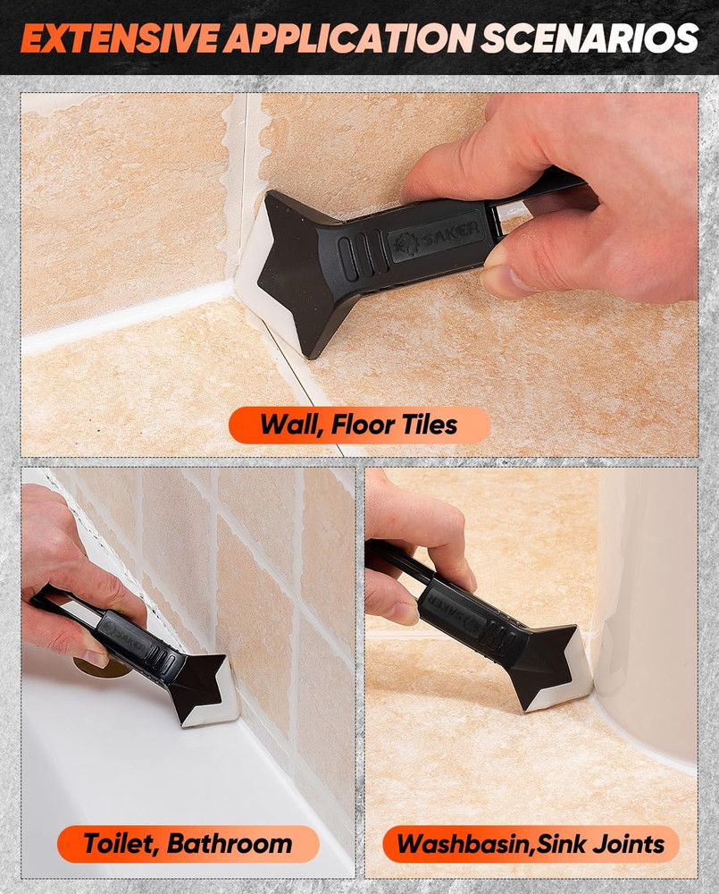 Saker Silicone Caulking Tools-3 in 1 Sealant Finishing Tool Grout Remove Scraper