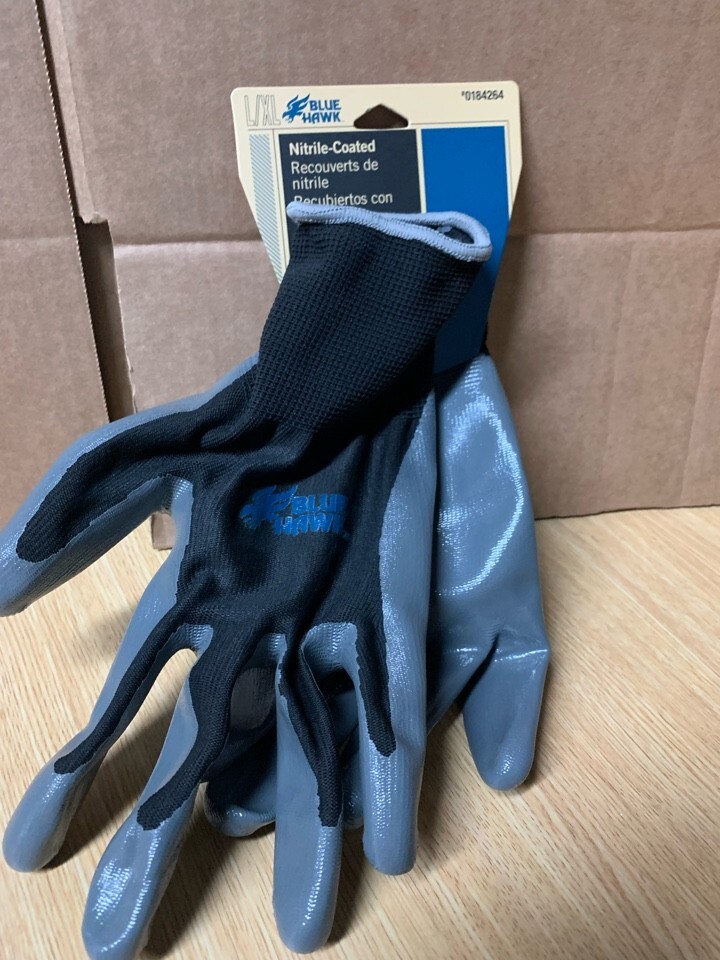 Blue Hawk Mens Polyester Nitrile Dipped Multipurpose Gloves, Large (1-Pair)