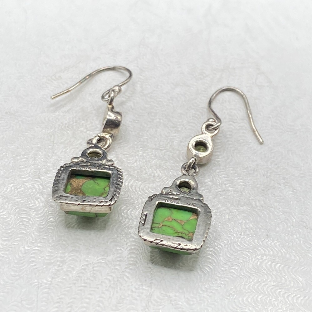 India Sterling Silver Turquoise and Peridot Dangle Earring