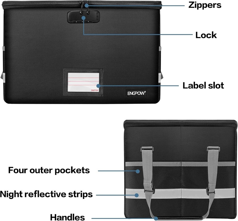 File Box with Lock,Fireproof Document Box with Zipper＆Pockets,Collapsible Fil...