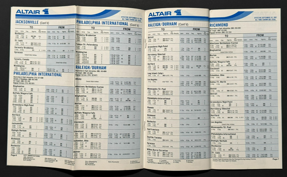 ALTAIR System Timetable Effective September 18, 1981