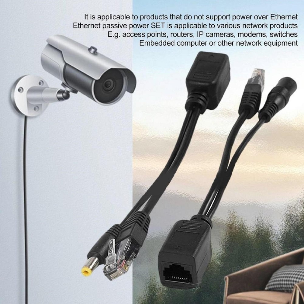 1 Pair POE Cable Passive Power Over Ethernet Adapter Cable Splitter For IP Camea