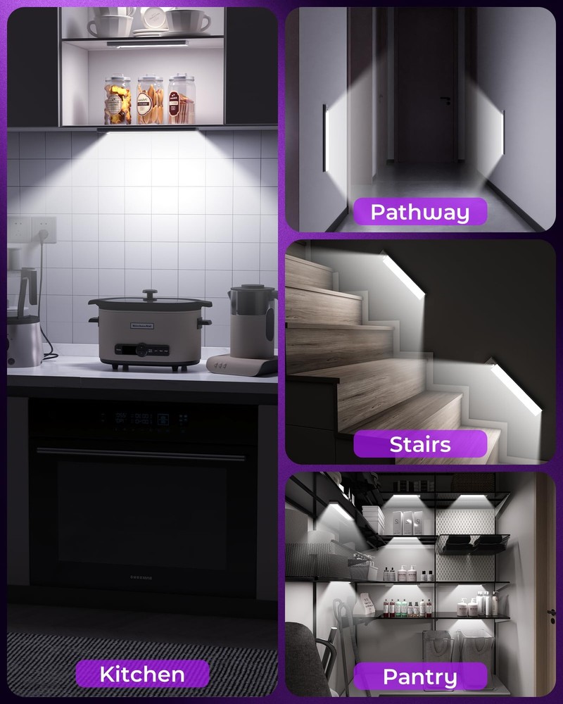 2 Pack Under Cabinet Light, Motion Sensor, 3 Colors, 2000mAh, Rechargeable