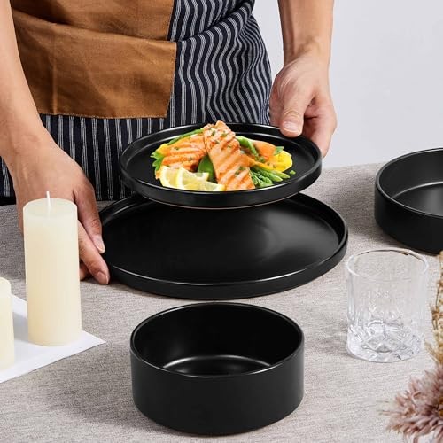 Dinnerware Sets with Pasta Bowls for 4 Piece Dinner Salad 16 Matte Black