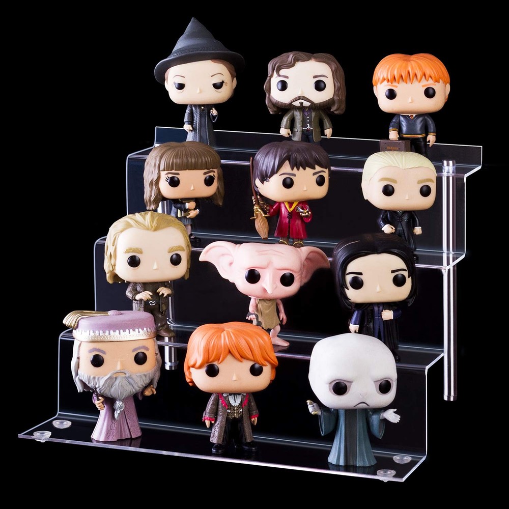Acrylic Display Risers Shelf for Pops Figures, Clear 4-Step Display Stand for...