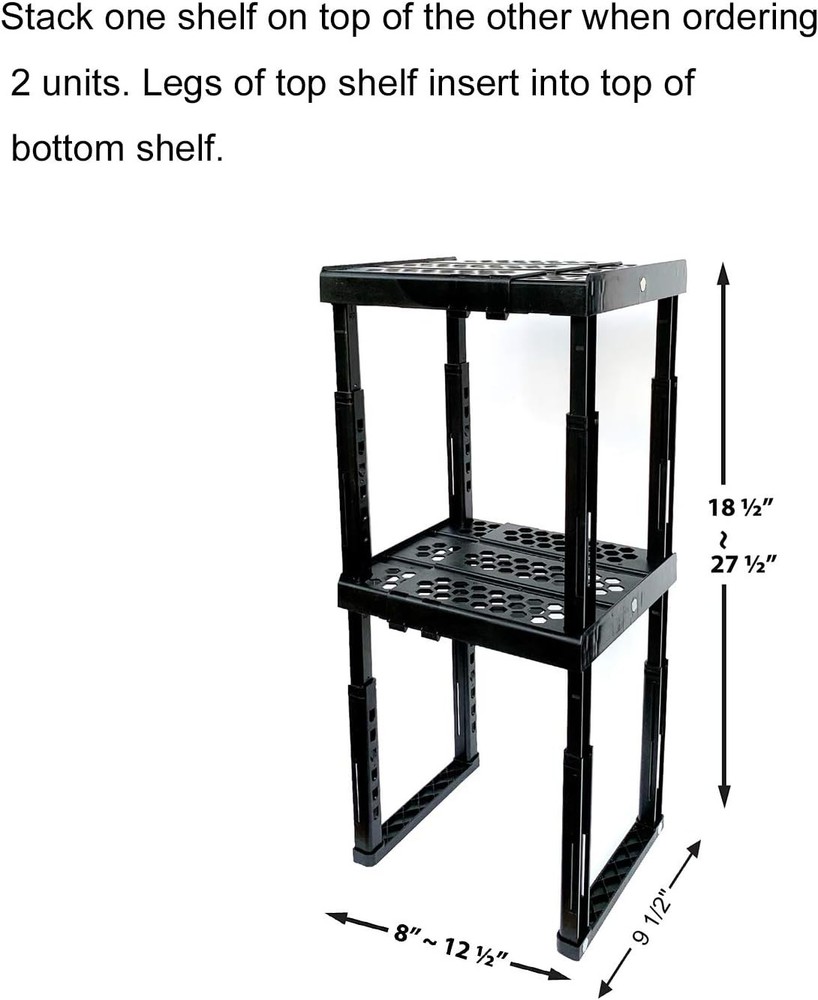 Locker Organizer Shelf， Adjustable Width and Height, Ideal Locker (Black)