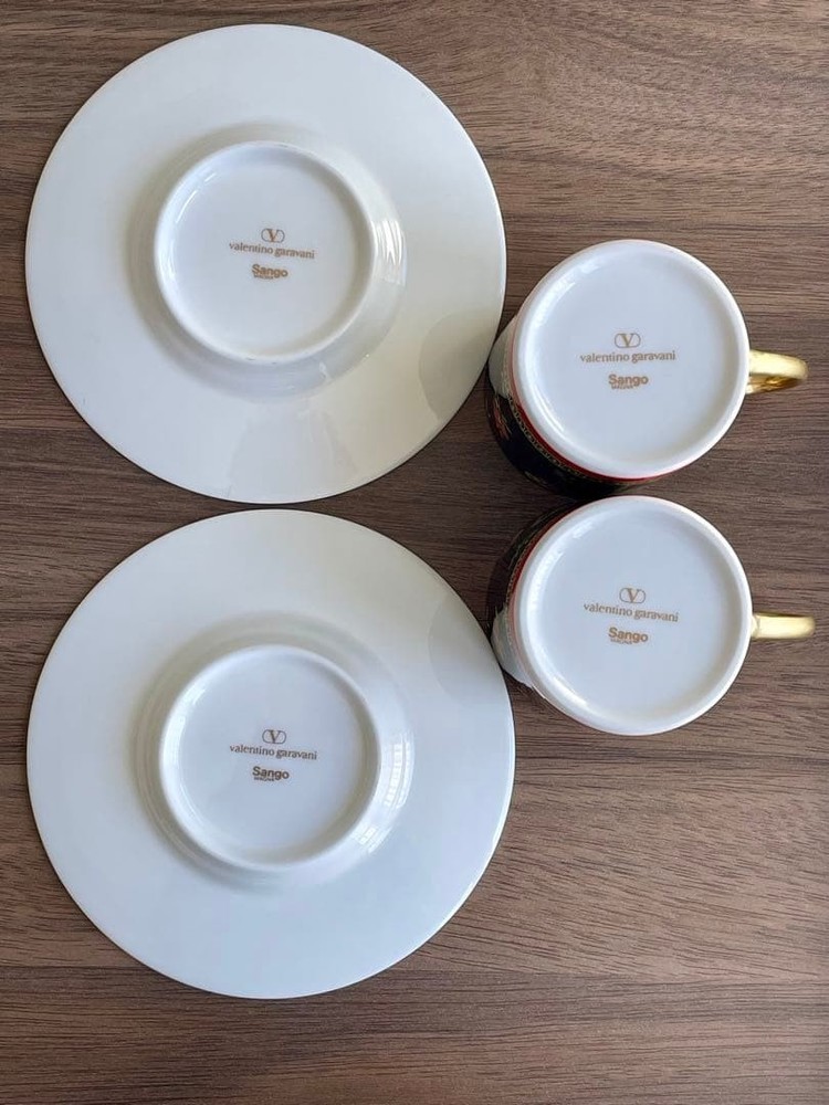 Valentino Garavani Sango Black Cup Saucer Pair Set