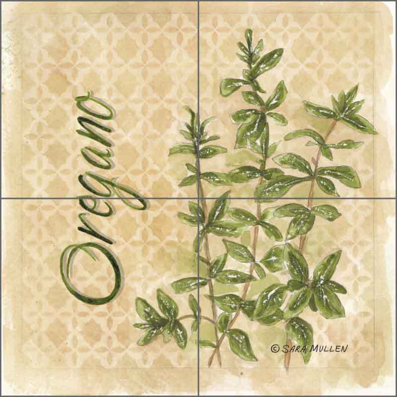 Ceramic Kitchen Tile Backsplash Herbs Oregano by Sara Mullen SM088