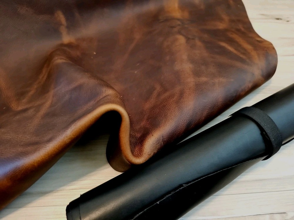 5-6oz WALNUT BROWN PULL-UP OIL TANNED LEATHER HIDE PANEL,SHEET, SQUARE,12x12x24