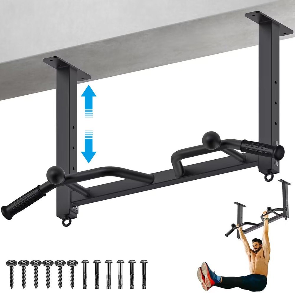 32" Ceiling Mounted Pull Up Bar - Heavy Duty, Highly Adjustable, Multifunctio...