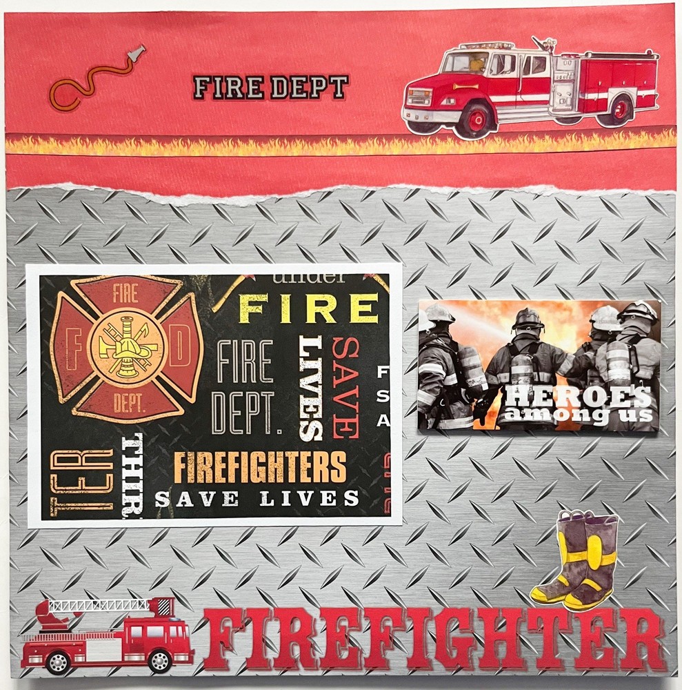 Fireman Scrapbook pages, Firefighter Layouts, Fireman Scrapbook Layout