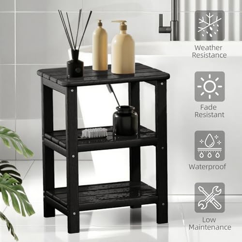 3 Tier Outdoor Side Table Adirondack Side Table HDPE End Table Black Retro