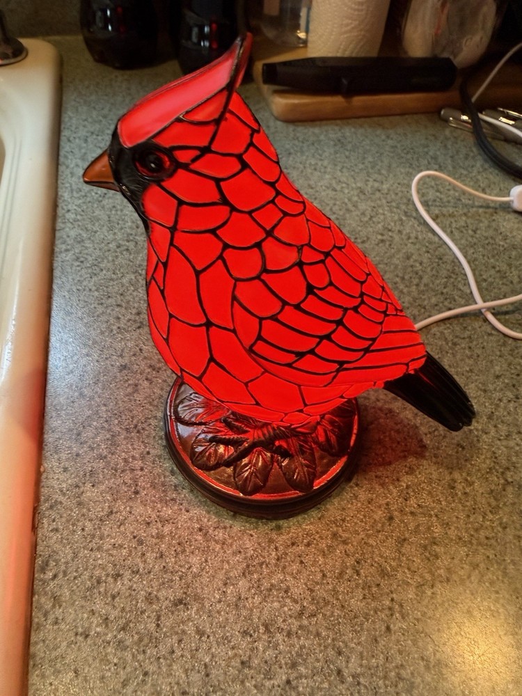 Red Cardinal Plastic LED Night Light W/Colorful Glow USB Powered Push Button