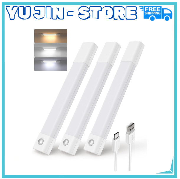 3-Pack LED Under Cabinet Lights, Rechargeable Motion Sensor, 3 Color Dimmable...