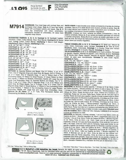 McCalls Sewing Pattern 7914 Handbags Purses Clutch