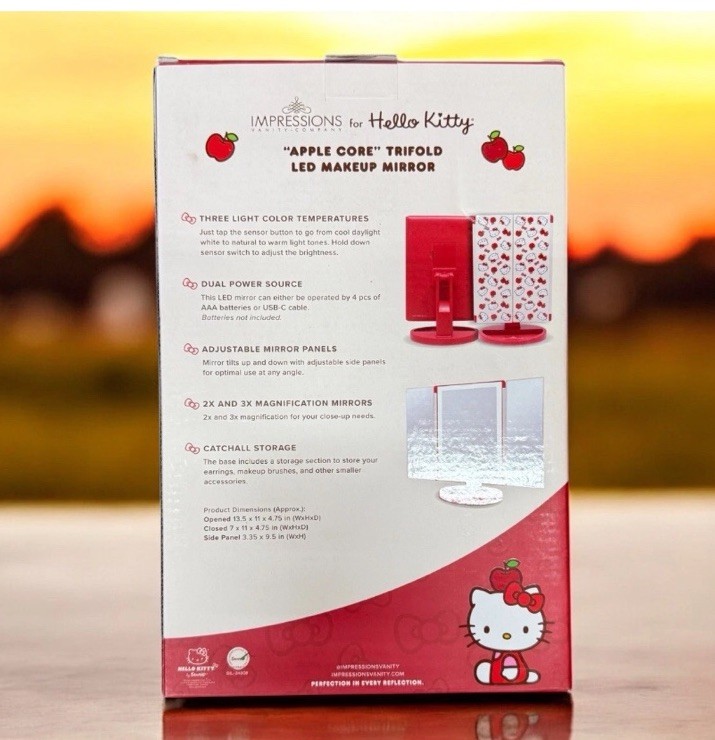 Impressions Vanity Hello Kitty Apple Core Trifold LED Makeup Mirror