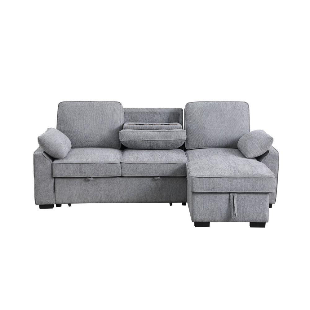 Light Gray 91"W Reversible Sleeper Sectional Chenille Storage Chaise & Table