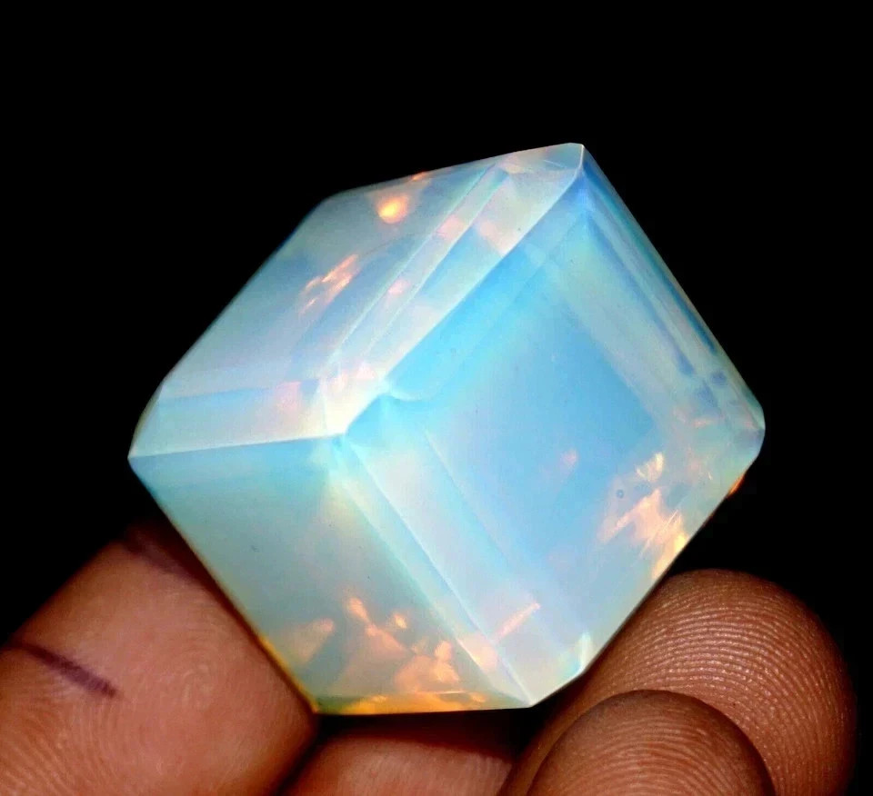 100+ Ct Blue Fire Opal Cube Cut Certified Loose Gemstone