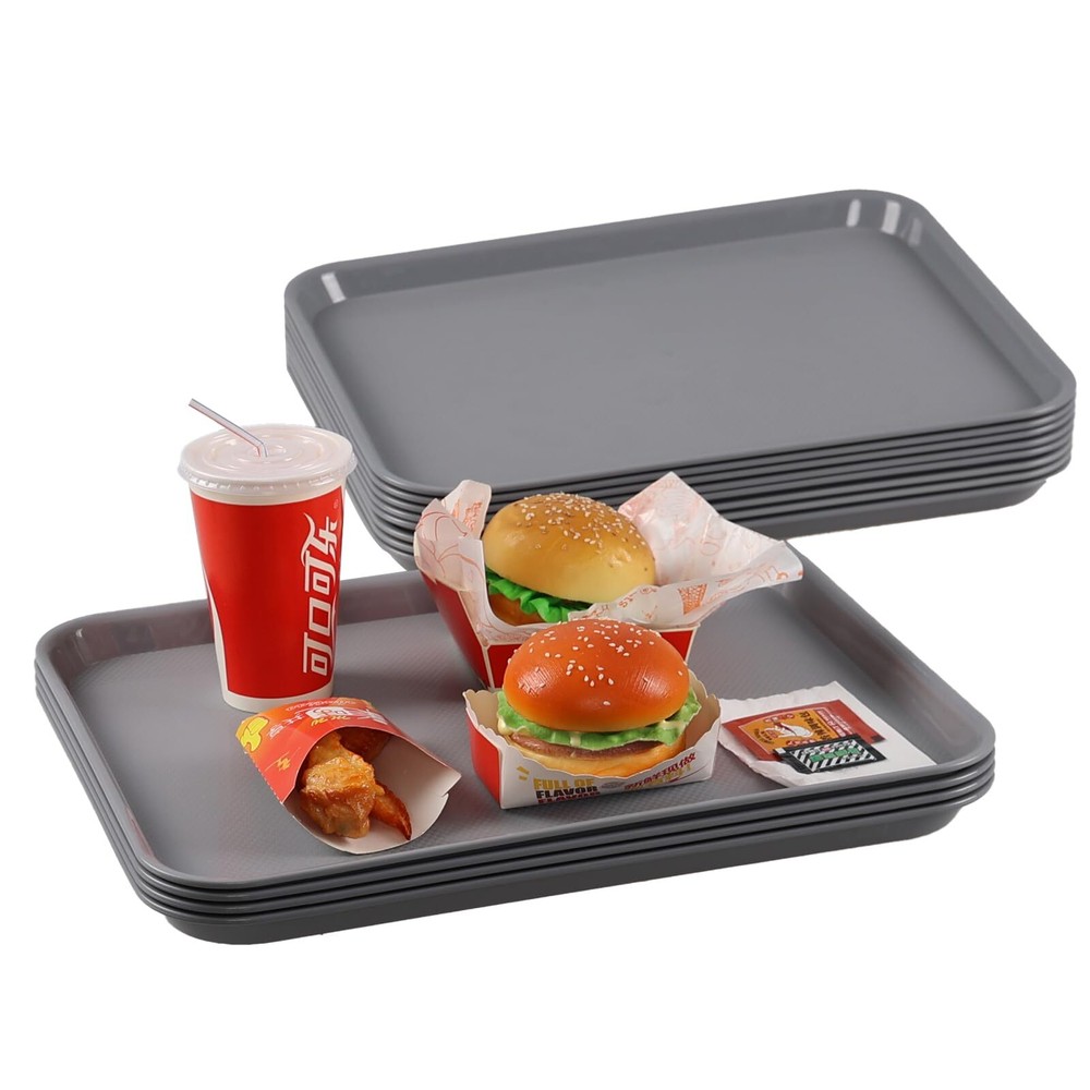 12-Pack Plastic Fast Food Service Trays Rectangular Cafeteria Tray