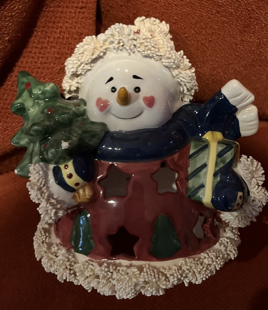 5" Ceramic Snowman Candle Tealight Holder