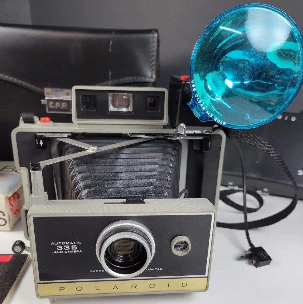 Polaroid Automatic 335 Land Camera W/ Case, Flash & Extras VINTAGE CLEAN!