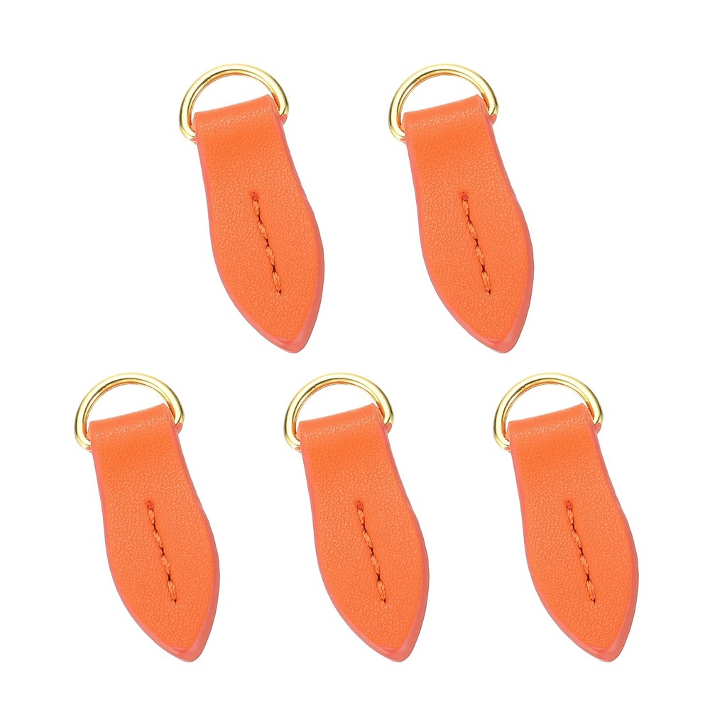 5pcs Zipper Pull, 1.42 Inch Leaf Leather Zipper Replacement Repair, Orange