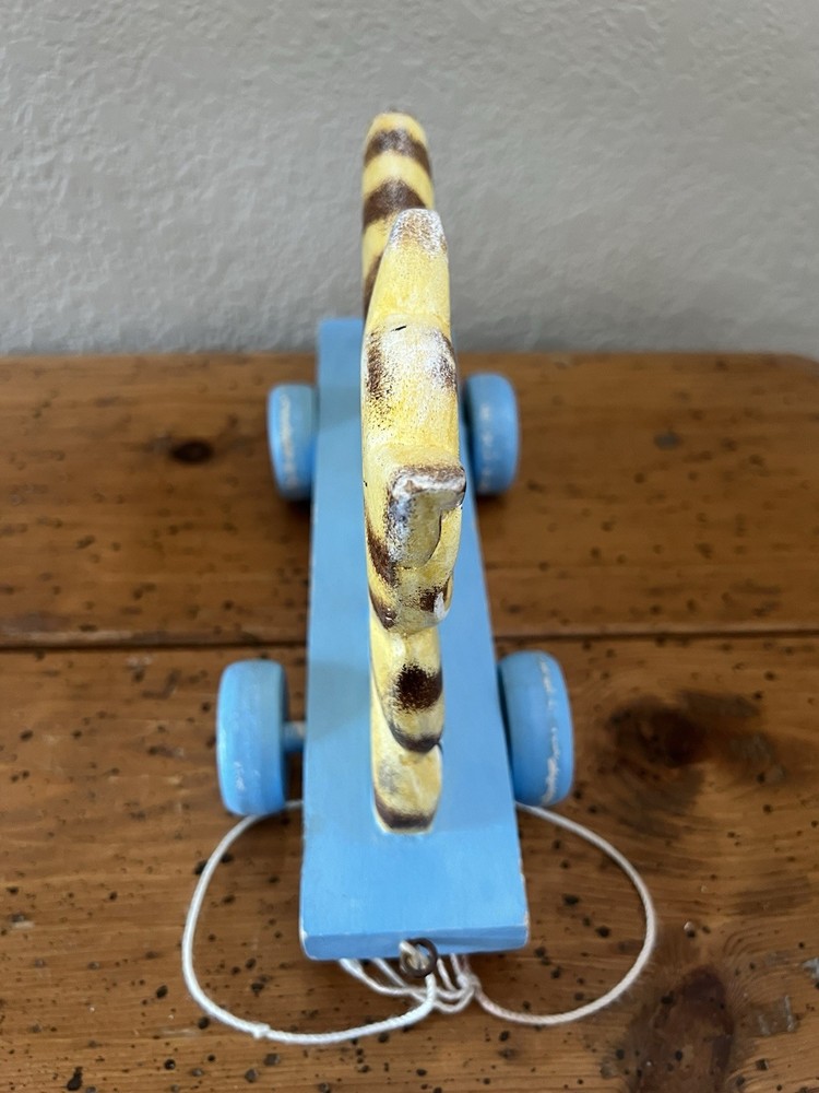Vintage Wooden Striped Cat Pull Toy