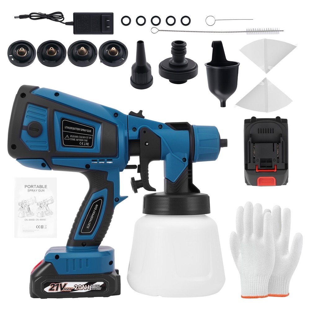 Electric HVLP Paint Sprayer 200W 2000mA Battery 4 Nozzles Adjustable Pattern