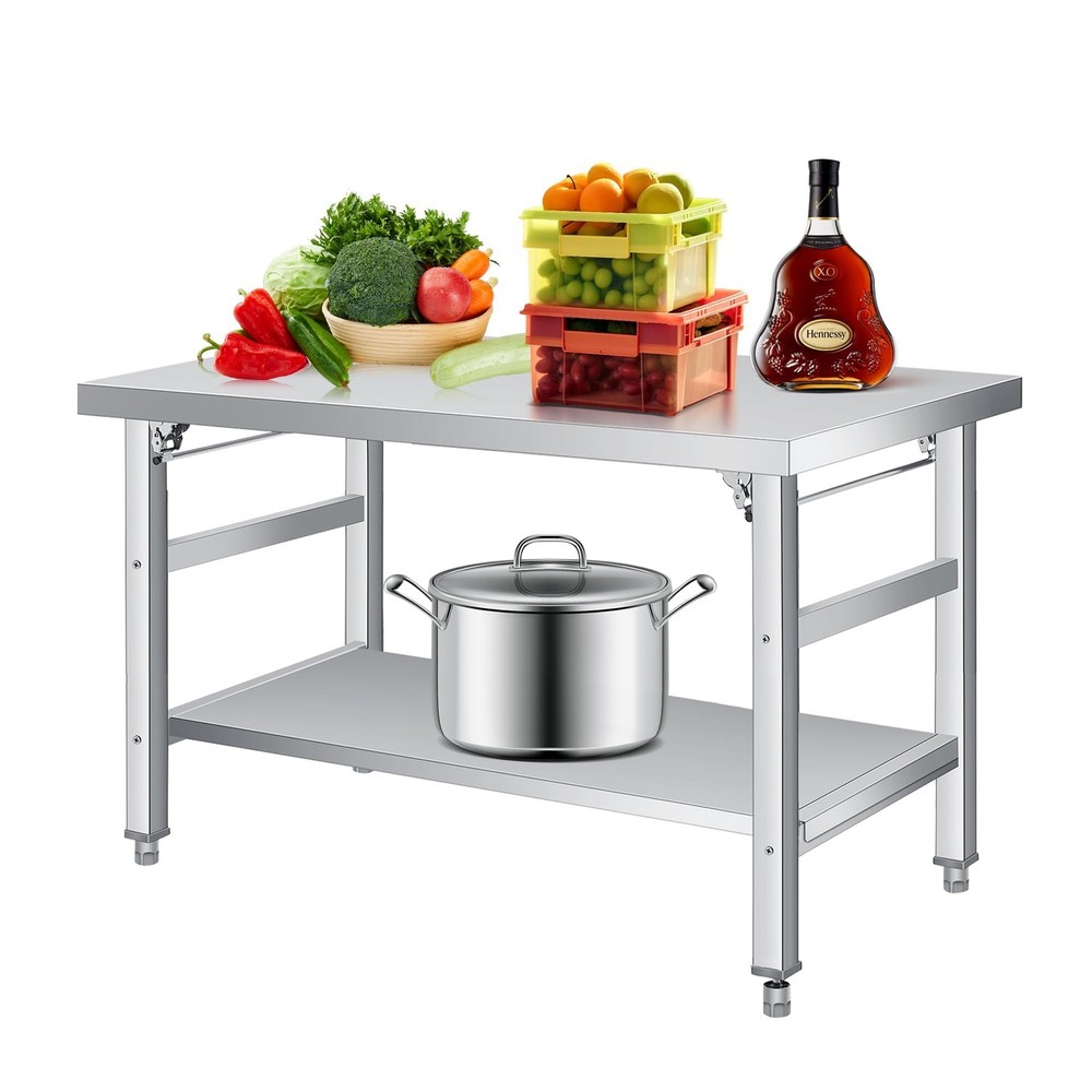 48"×24" Foldable Stainless Steel Table, Commercial Prep Table with Undershelf