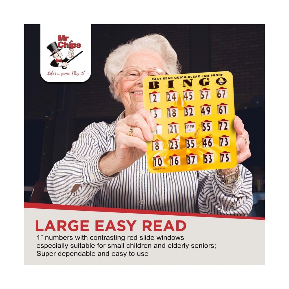 MR CHIPS Jam-Proof Easy-Read Quick-Clear Large Print Fingertip Slide Bingo Ca...