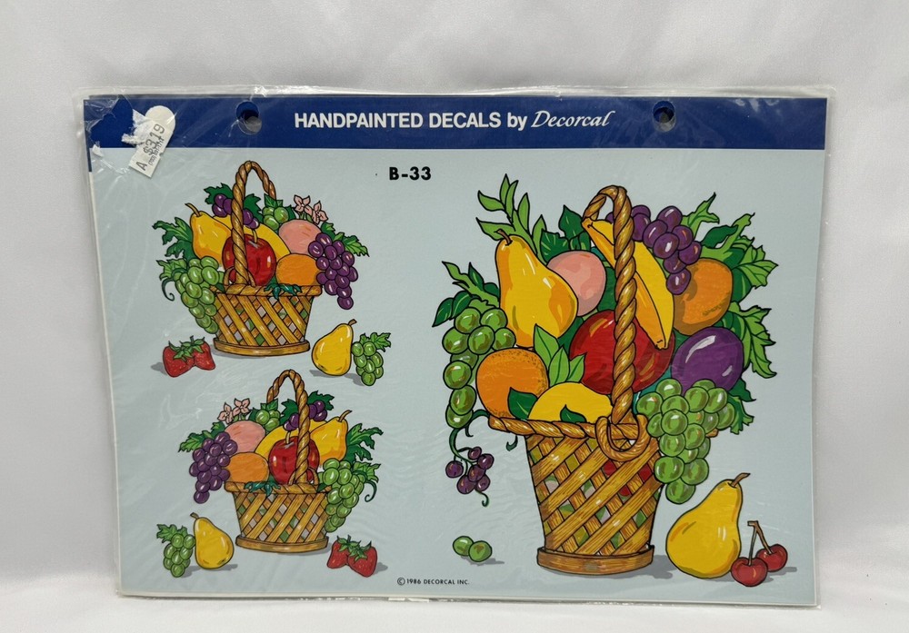 Handpainted Decals By Decoral Fruit Basket Kitchen Vintage 1986 3 Sheets