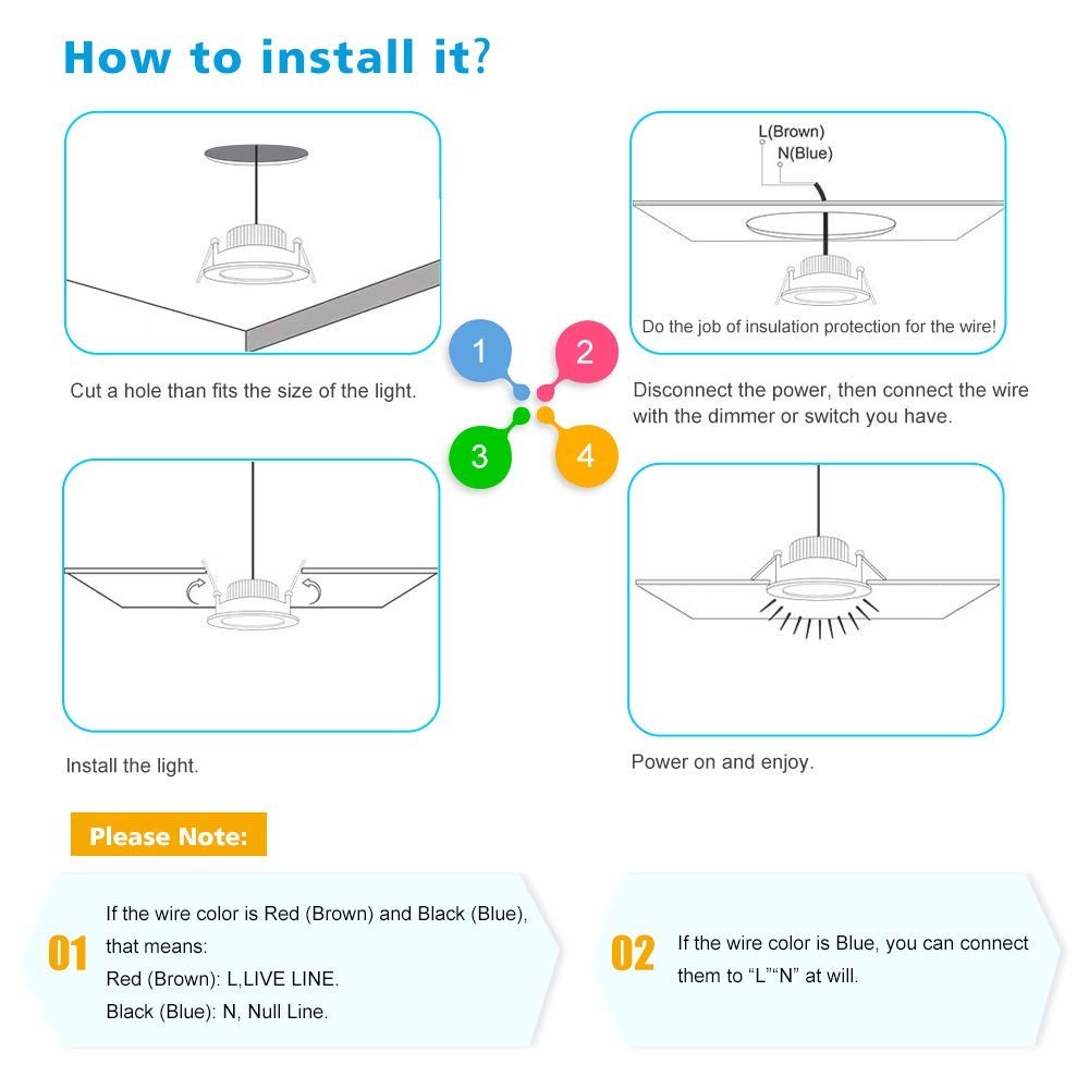 2" LED Dimmable Recessed Downlight Ceiling Light, 3W 5500K Daylight, 4-Pack