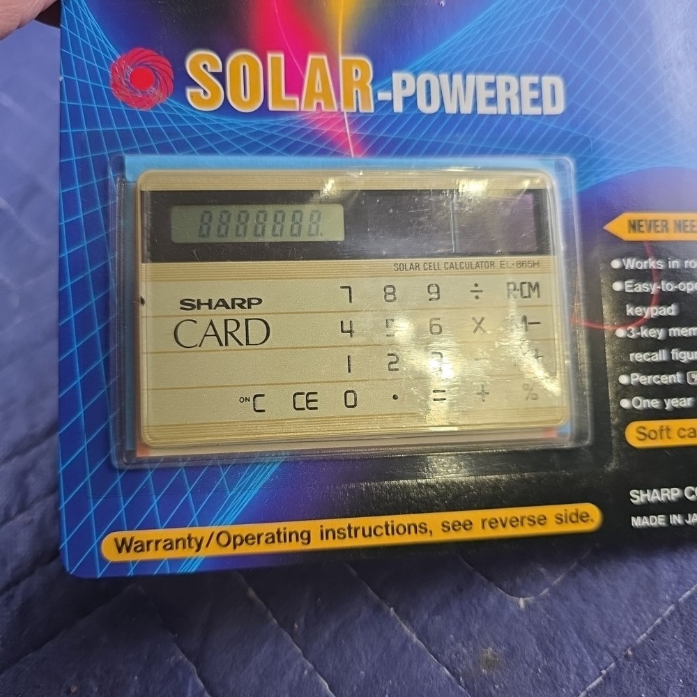 Sharp Card Solar Cell Calculator EL-865HB NOS