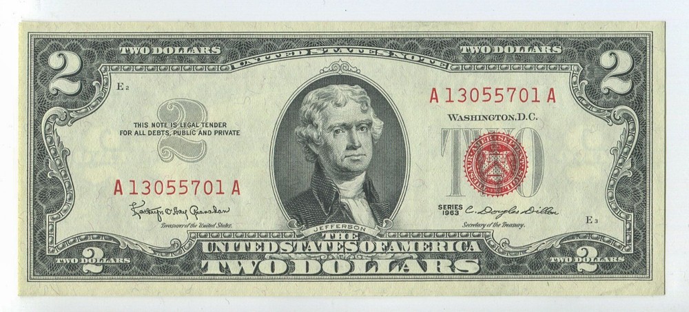 1963 $2 US Note Red Seal UNC MQ240