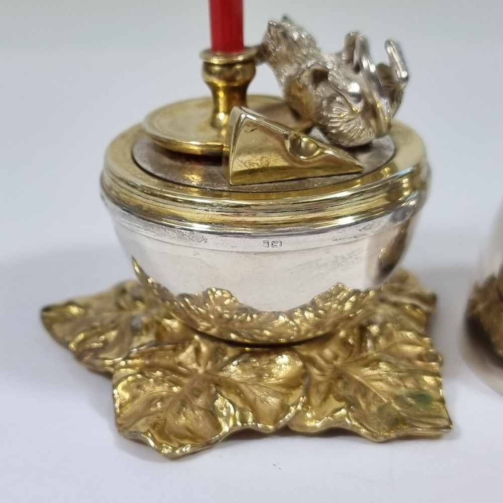 Sterling Silver Parcel Gilt Surprise Egg Mouse & Candlestick David R Mills 1996