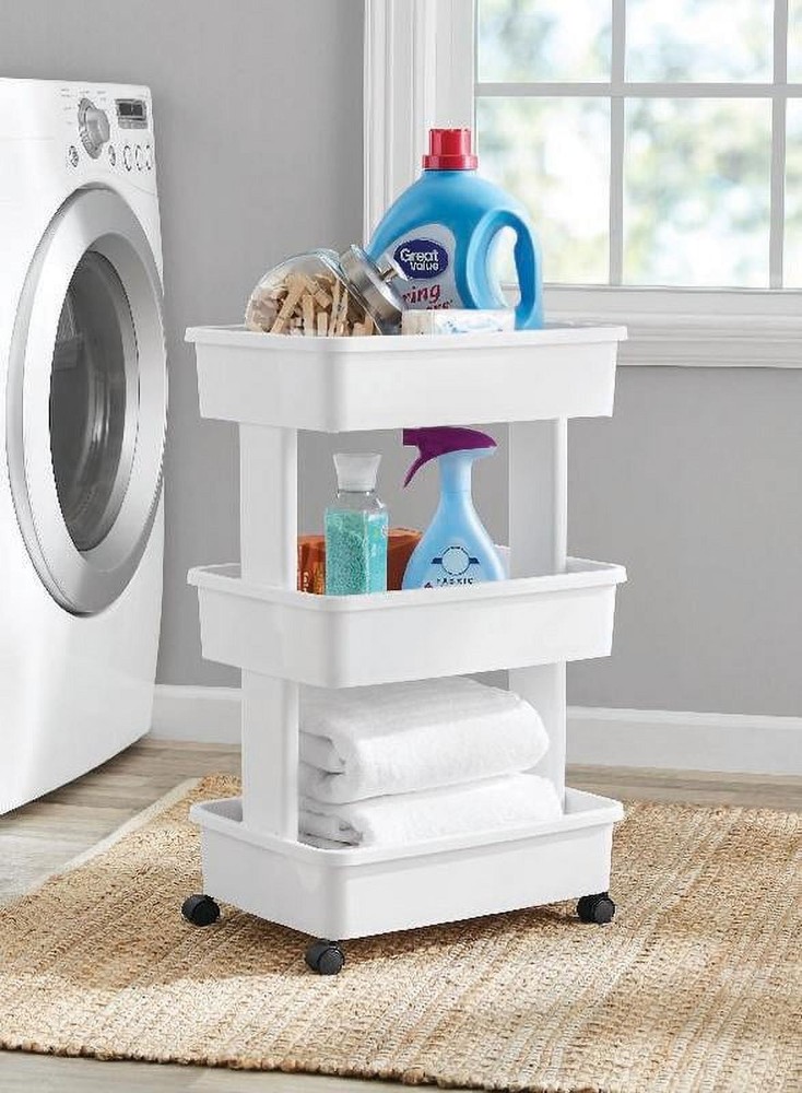 Arctic White 3-Tier Plastic Cart - Multipurpose, Rolling Design for Laundry