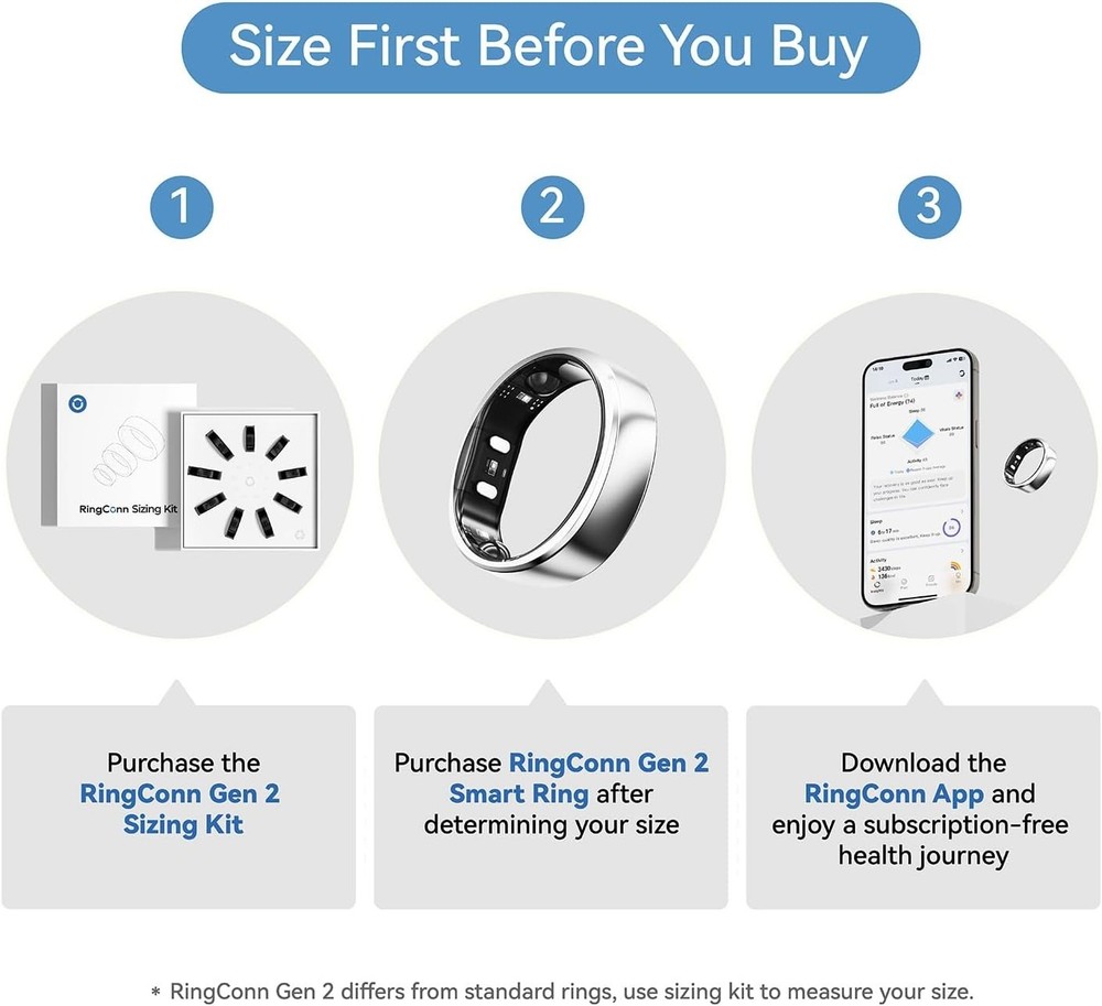 Smart Ring Sizing Kit - Discover Your Fit with 9 Sizes, Compatible with Ringconn