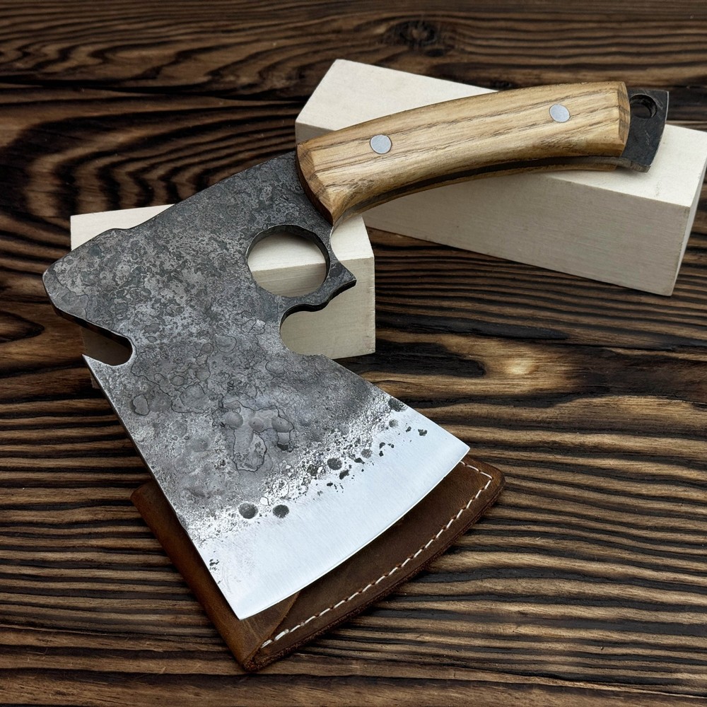 Hand-Forged Chopping Axe with Sheath. Ash Handle Hatchet. Gift for Woodworker.