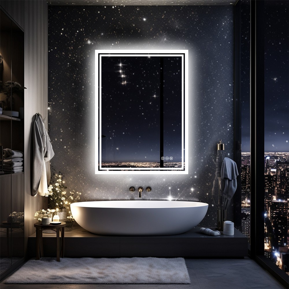 Rectangle Backlit Mirror Illuminated Demister Wall Mount Bathroom IP54 Dimmable