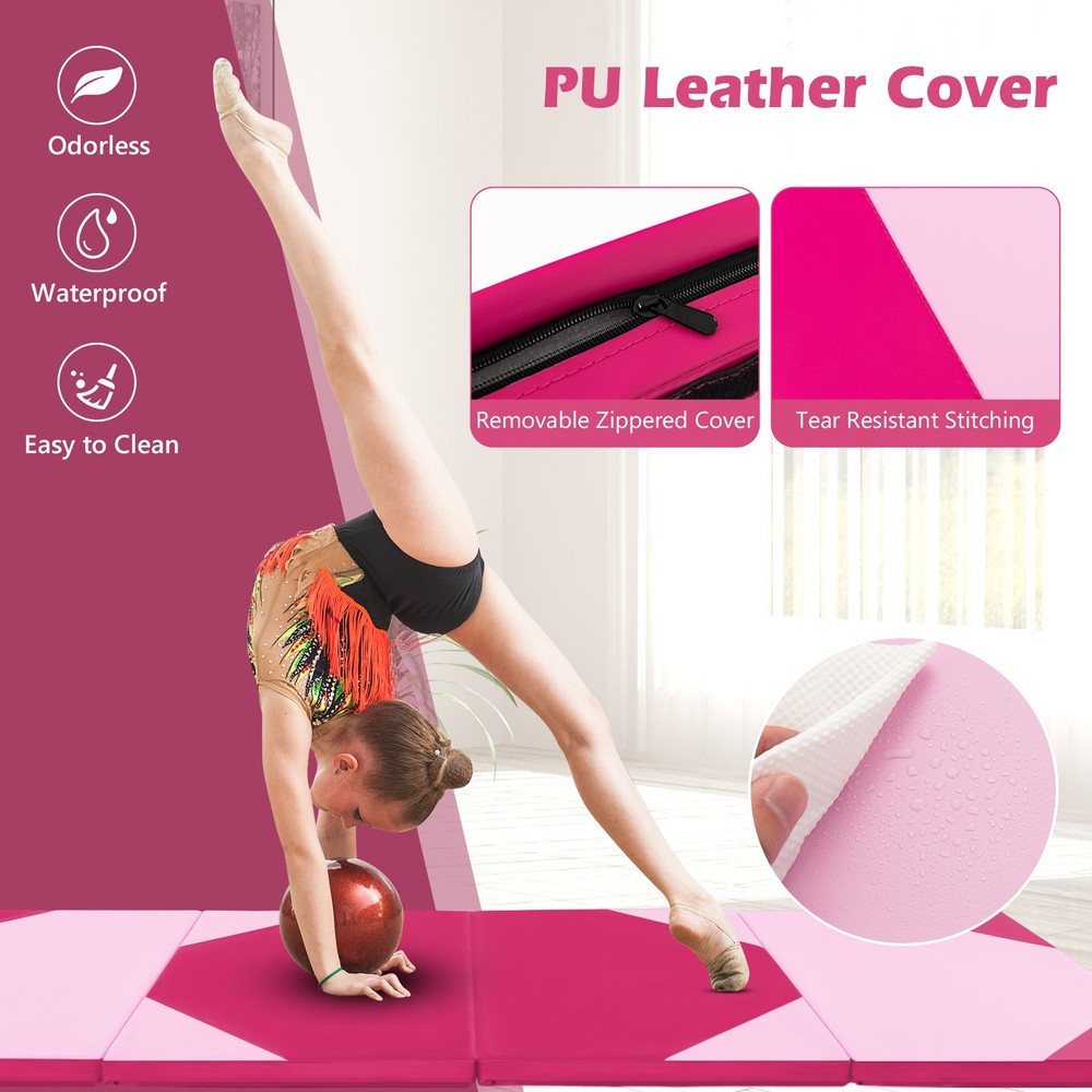 10' x 4' x 2" Folding Exercise Mat w/ Carrying Handles Hook & Loop Fasteners
