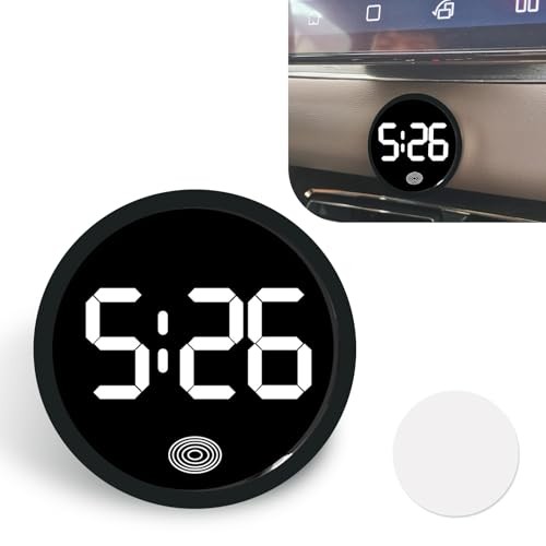 Car Digital Clock, Round Touchscreen Luminous Clock with LED Time 1 PC White