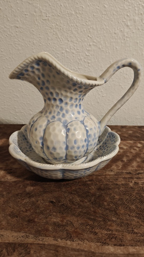 Vintage ceramic Blue And White Pitcher And Basin