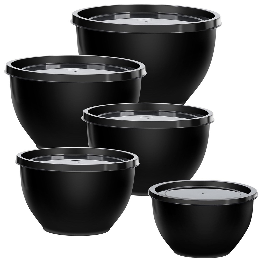 5-Piece Plastic Mixing Bowls with Lids Set for Kitchen, Nesting B...