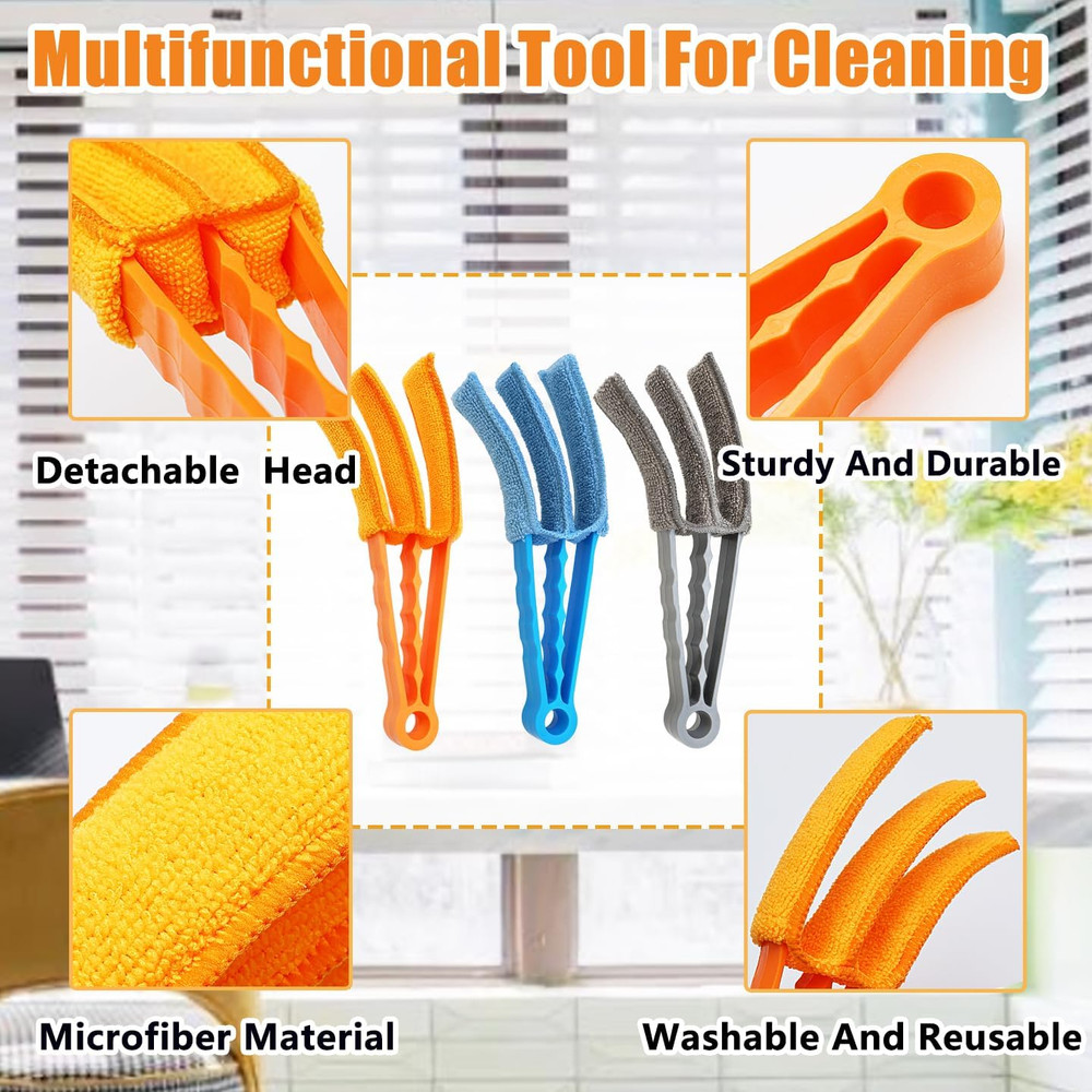 3 Pack Microfiber Feather Duster with 6 Microfiber Sleeves, Window Blind Cleaner
