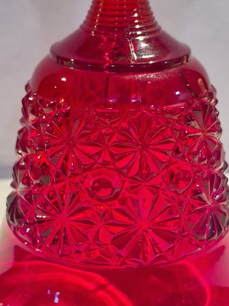 ☆Fenton Ruby Red Bell Daisy & Button Ribbed Handle Ruffle Edge Red Glass Vintage
