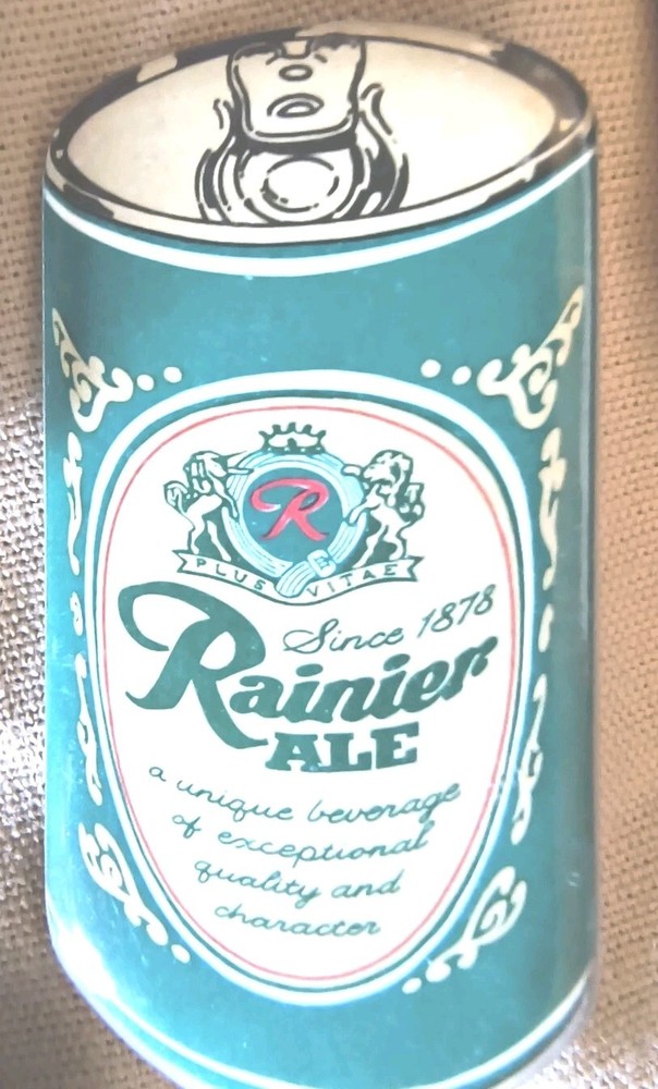 Antique Beer Can Rainier Pin Advertising Button Pull Tab Top  2" Pin Back RARE